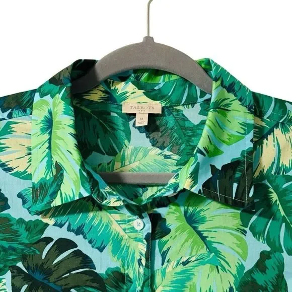 Talbots M leaf print cotton lightweight button down shirt long sleeve - Picture 2 of 9